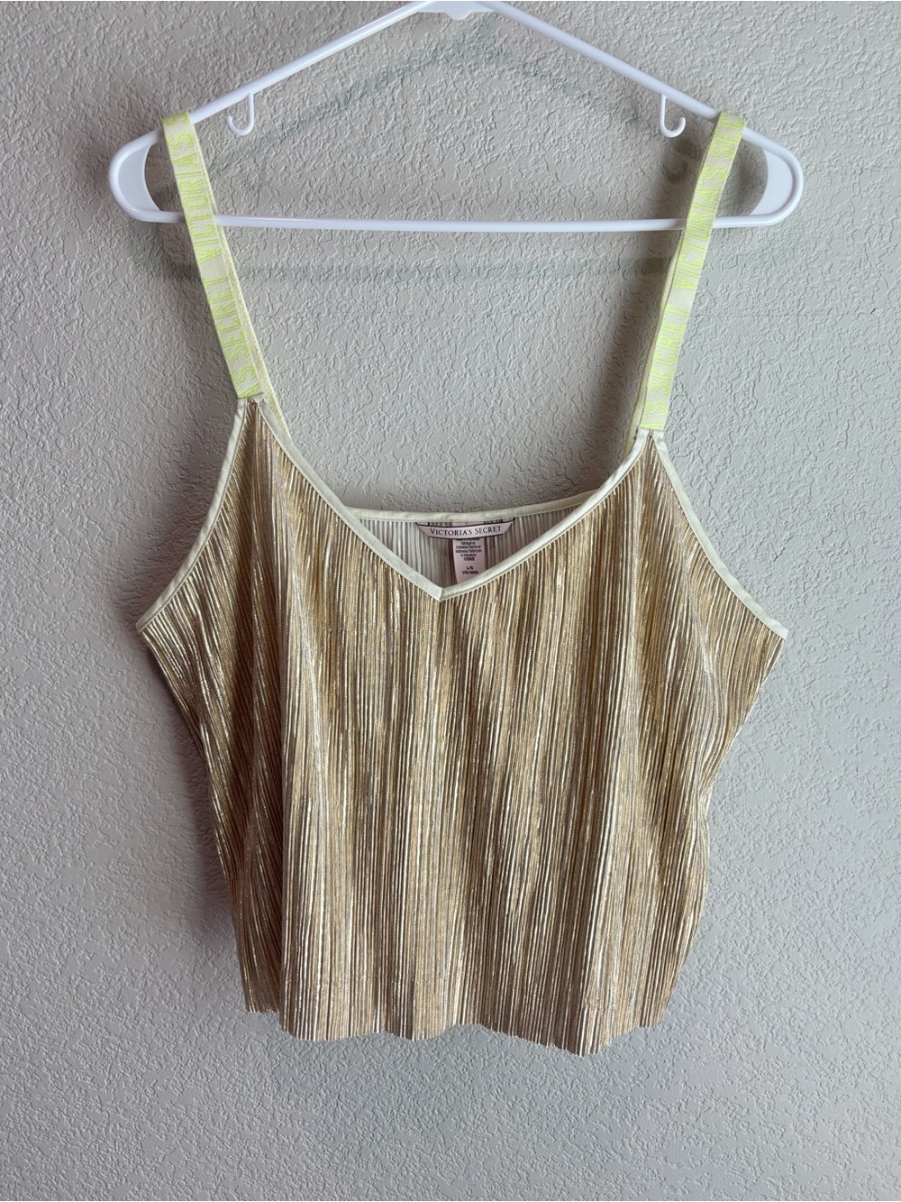 Victoria’s Secret Gold Pleated Cropped Cami Tank Top Women’s Size Large